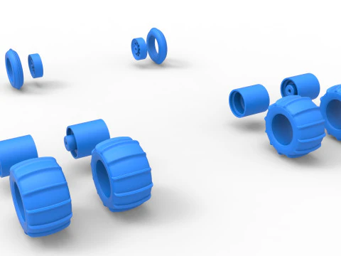 Wheel Set of water pumper Sand buggy Version 1 Scale 1 to 25 3D Print Model
