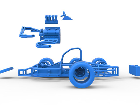 Supermodified 3-to-1 race car Base Scale 1 to 25 3D प्रिंट मॉडल
