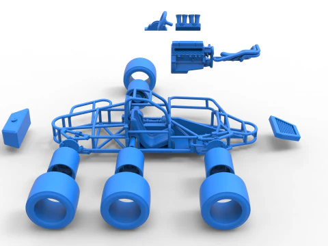 Supermodified 3-to-1 race car Base Scale 1 to 25 3D Print Model