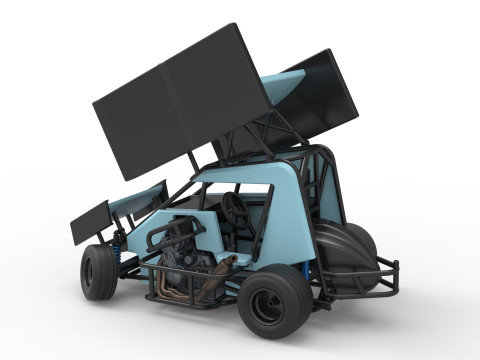 Winged 600 Micro sprint car while turning Scale 1 to 25 3D Print Model