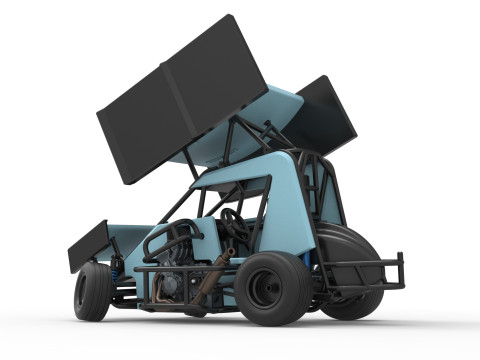 Winged 600 Micro sprint car while turning Scale 1 to 25 3D Print Model