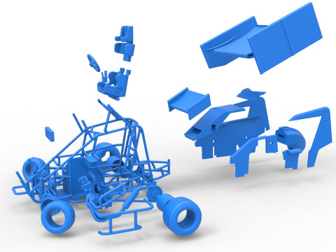 Winged 600 Micro sprint car while turning Scale 1 to 25 3D Print Model
