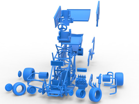 Winged 600 Micro sprint car while turning Scale 1 to 25 3D Print Model