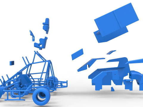 Winged 600 Micro sprint car while turning Scale 1 to 25 3D Print Model