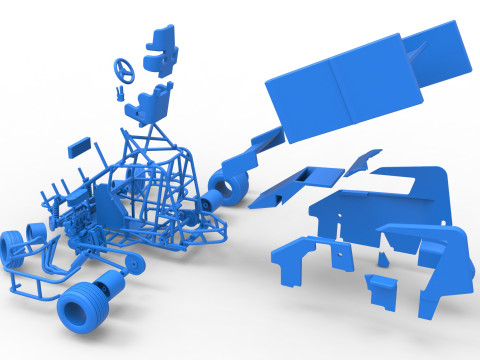 Winged 600 Micro sprint car while turning Scale 1 to 25 3D Print Model
