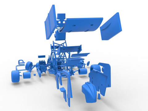 Winged 600 Micro sprint car while turning Scale 1 to 25 3D Print Model
