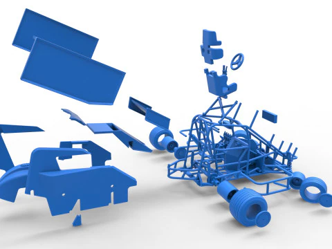 Winged 600 Micro sprint car while turning Scale 1 to 25 3D Print Model