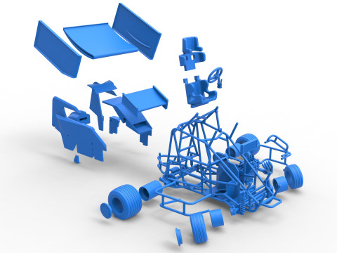 Winged 600 Micro sprint car while turning Scale 1 to 25 3D Print Model