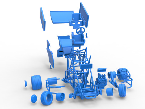 Winged 600 Micro sprint car while turning Scale 1 to 25 3D Print Model