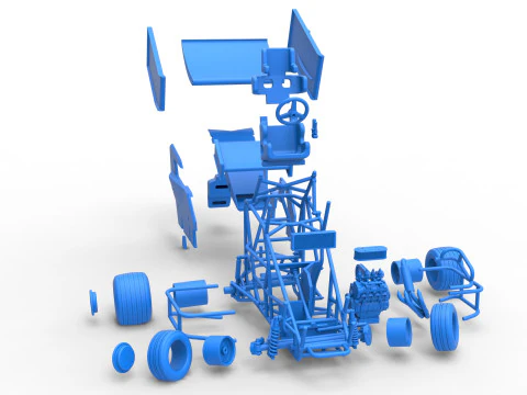 Winged 600 Micro sprint car while turning Scale 1 to 25 3D Print Model