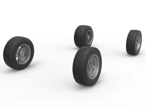 Wheel set of BriSCA Formula 1 Stock Car for Dirt Scale 1 to 25 3D Print Model