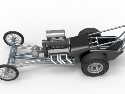 Front engine old school dragster with V8 Version 3 Scale 1 to 25 3D-Druckmodell