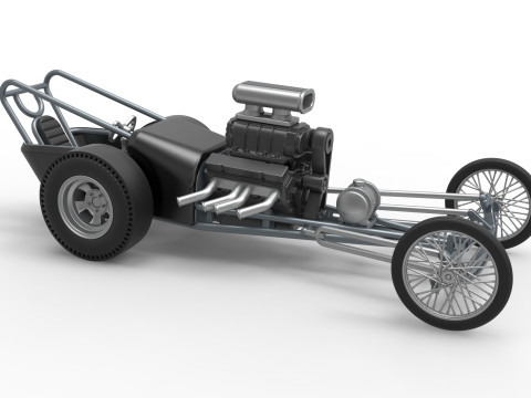Front engine old school dragster with V8 Version 3 Scale 1 to 25 3D-Druckmodell
