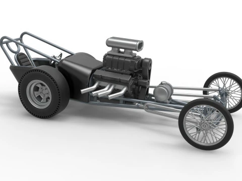 Front engine old school dragster with V8 Version 3 Scale 1 to 25 3D Print Model