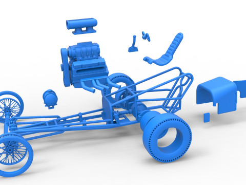 Front engine old school dragster with V8 Version 3 Scale 1 to 25 3D-Druckmodell