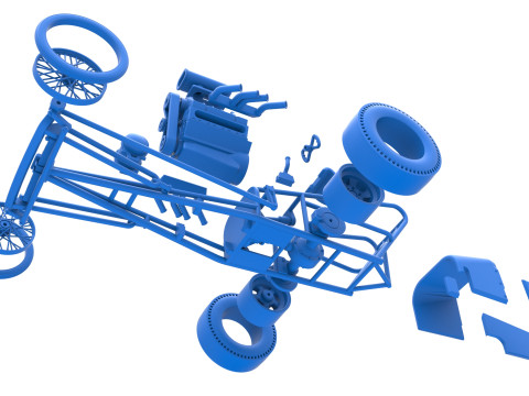 Front engine old school dragster with V8 Version 3 Scale 1 to 25 3D-Druckmodell