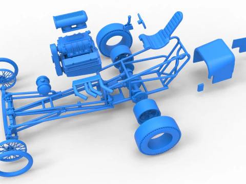 Front engine old school dragster with V8 Version 3 Scale 1 to 25 3D Print Model