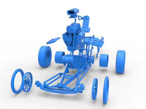Front engine old school dragster with V8 Version 3 Scale 1 to 25 3D Print Model