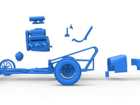 Front engine old school dragster with V8 Version 3 Scale 1 to 25 3D-Druckmodell