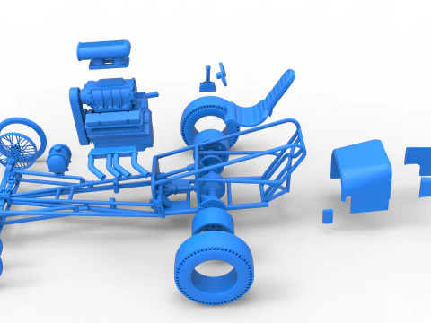 Front engine old school dragster with V8 Version 3 Scale 1 to 25 3D Print Model