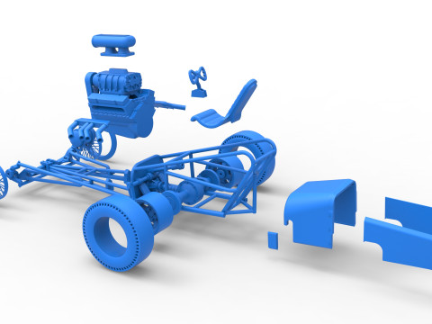 Front engine old school dragster with V8 Version 3 Scale 1 to 25 3D-Druckmodell