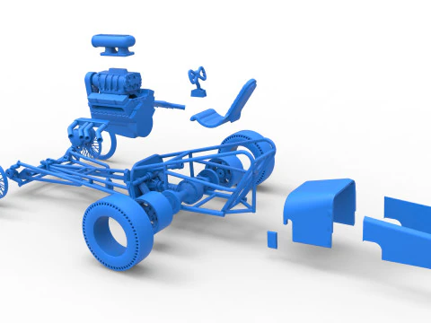 Front engine old school dragster with V8 Version 3 Scale 1 to 25 3D Print Model