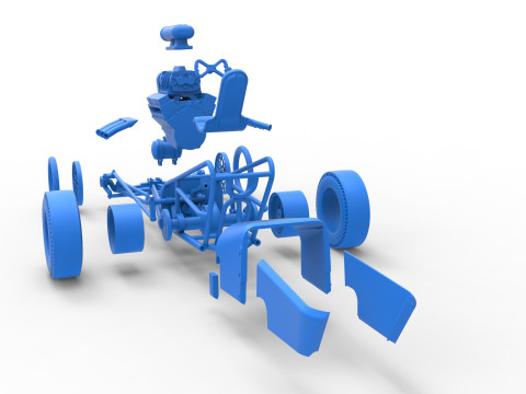 Front engine old school dragster with V8 Version 3 Scale 1 to 25 3D-Druckmodell