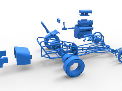 Front engine old school dragster with V8 Version 3 Scale 1 to 25 3D-Druckmodell