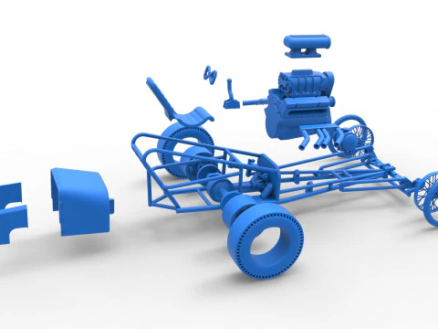 Front engine old school dragster with V8 Version 3 Scale 1 to 25 3D Print Model