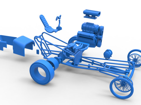 Front engine old school dragster with V8 Version 3 Scale 1 to 25 3D-Druckmodell