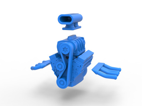 Engine V8 for vintage dragster Version 5 Scale 1 to 25 3D Baskı Modeli