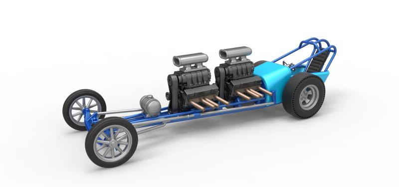 Front engine old school dragster with 2 V8 Version 2 Scale 1 to 25 3D Print Model .c4d .max .obj .3ds .fbx .stl .blend 