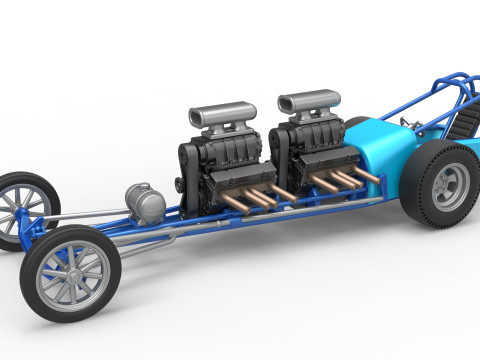 Front engine old school dragster with 2 V8 Version 2 Scale 1 to 25 3D Print Model