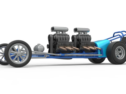 Front engine old school dragster with 2 V8 Version 2 Scale 1 to 25 3D Print Model