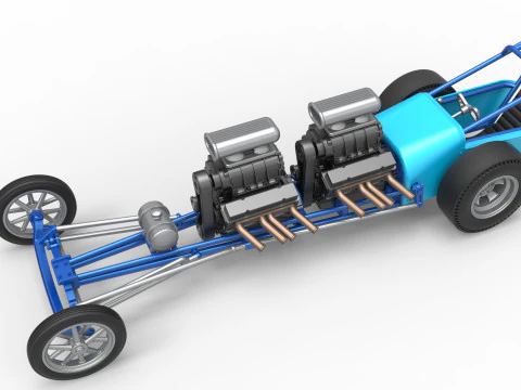 Front engine old school dragster with 2 V8 Version 2 Scale 1 to 25 3D Print Model
