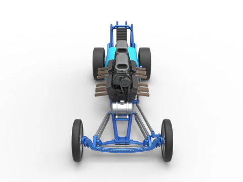 Front engine old school dragster with 2 V8 Version 2 Scale 1 to 25 3D Print Model