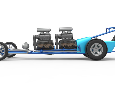 Front engine old school dragster with 2 V8 Version 2 Scale 1 to 25 3D-Druckmodell