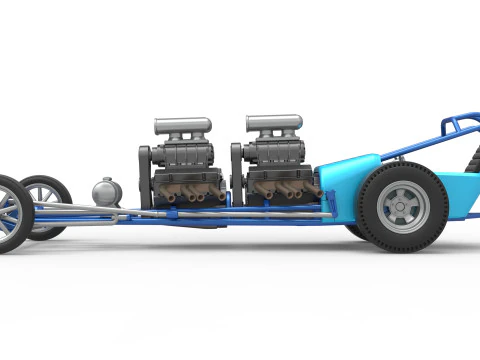 Front engine old school dragster with 2 V8 Version 2 Scale 1 to 25 3D Print Model
