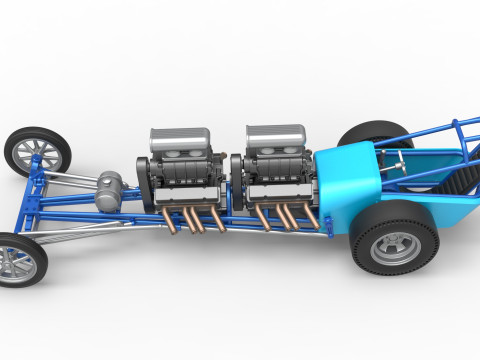 Front engine old school dragster with 2 V8 Version 2 Scale 1 to 25 3D-Druckmodell