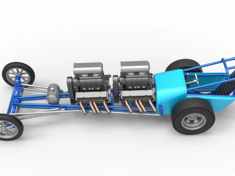 Front engine old school dragster with 2 V8 Version 2 Scale 1 to 25 3D Print Model