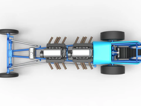 Front engine old school dragster with 2 V8 Version 2 Scale 1 to 25 3D Print Model