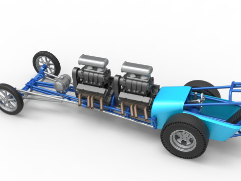 Front engine old school dragster with 2 V8 Version 2 Scale 1 to 25 3D-Druckmodell