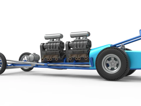 Front engine old school dragster with 2 V8 Version 2 Scale 1 to 25 3D Print Model
