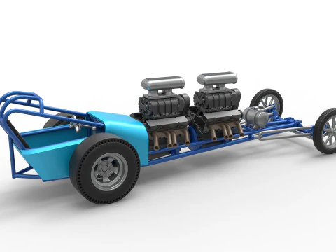 Front engine old school dragster with 2 V8 Version 2 Scale 1 to 25 3D Print Model
