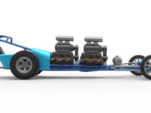 Front engine old school dragster with 2 V8 Version 2 Scale 1 to 25 3D Print Model