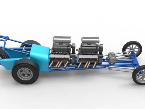 Front engine old school dragster with 2 V8 Version 2 Scale 1 to 25 3D Print Model