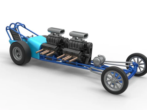 Front engine old school dragster with 2 V8 Version 2 Scale 1 to 25 3D Print Model