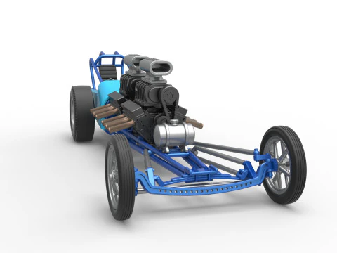 Front engine old school dragster with 2 V8 Version 2 Scale 1 to 25 3D Print Model