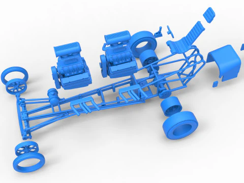 Front engine old school dragster with 2 V8 Version 2 Scale 1 to 25 3D Print Model