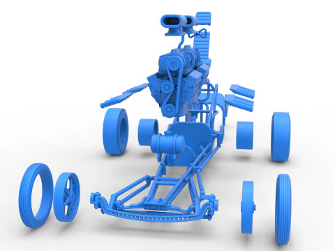 Front engine old school dragster with 2 V8 Version 2 Scale 1 to 25 3D Print Model